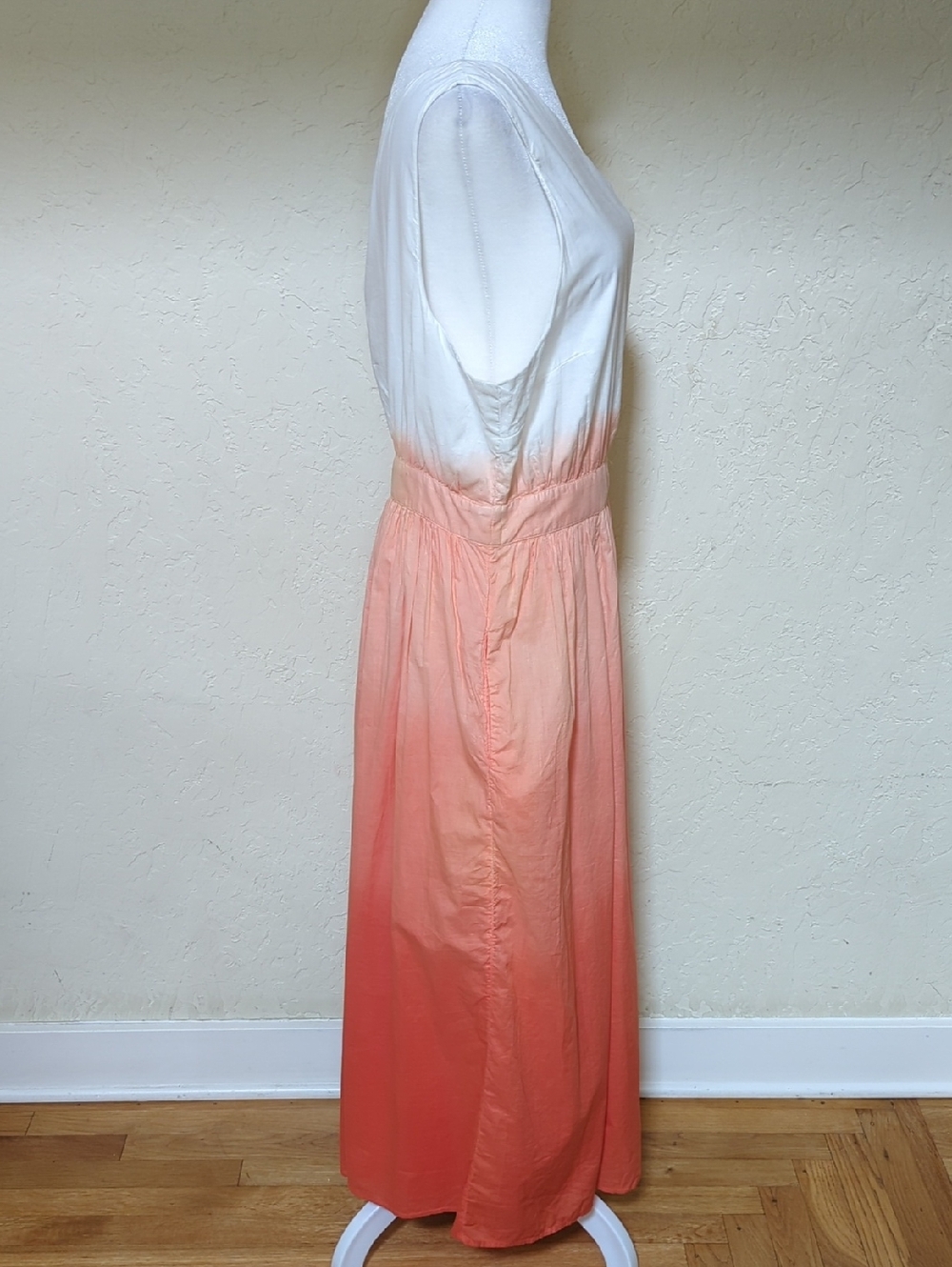 Boden Cotton One-Shoulder Ombre Midi Dress in White and Orange Size 10 - Picture 6 of 11